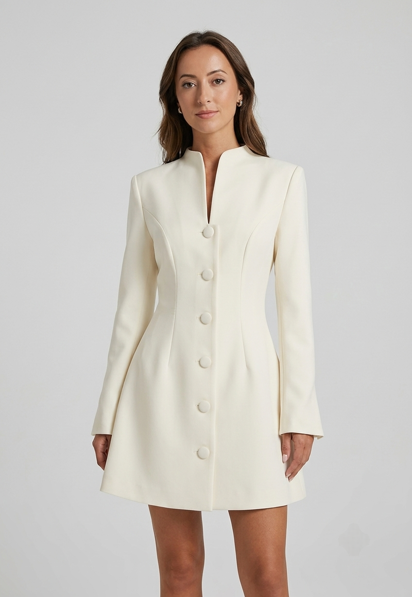 Bella – Sculpted A-Line Button Mini Dress