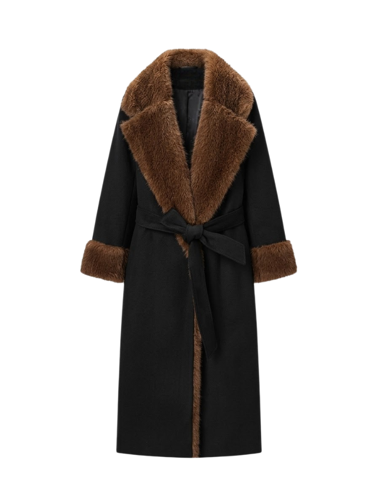 Aurelia – Faux Fur Trim Long Coat