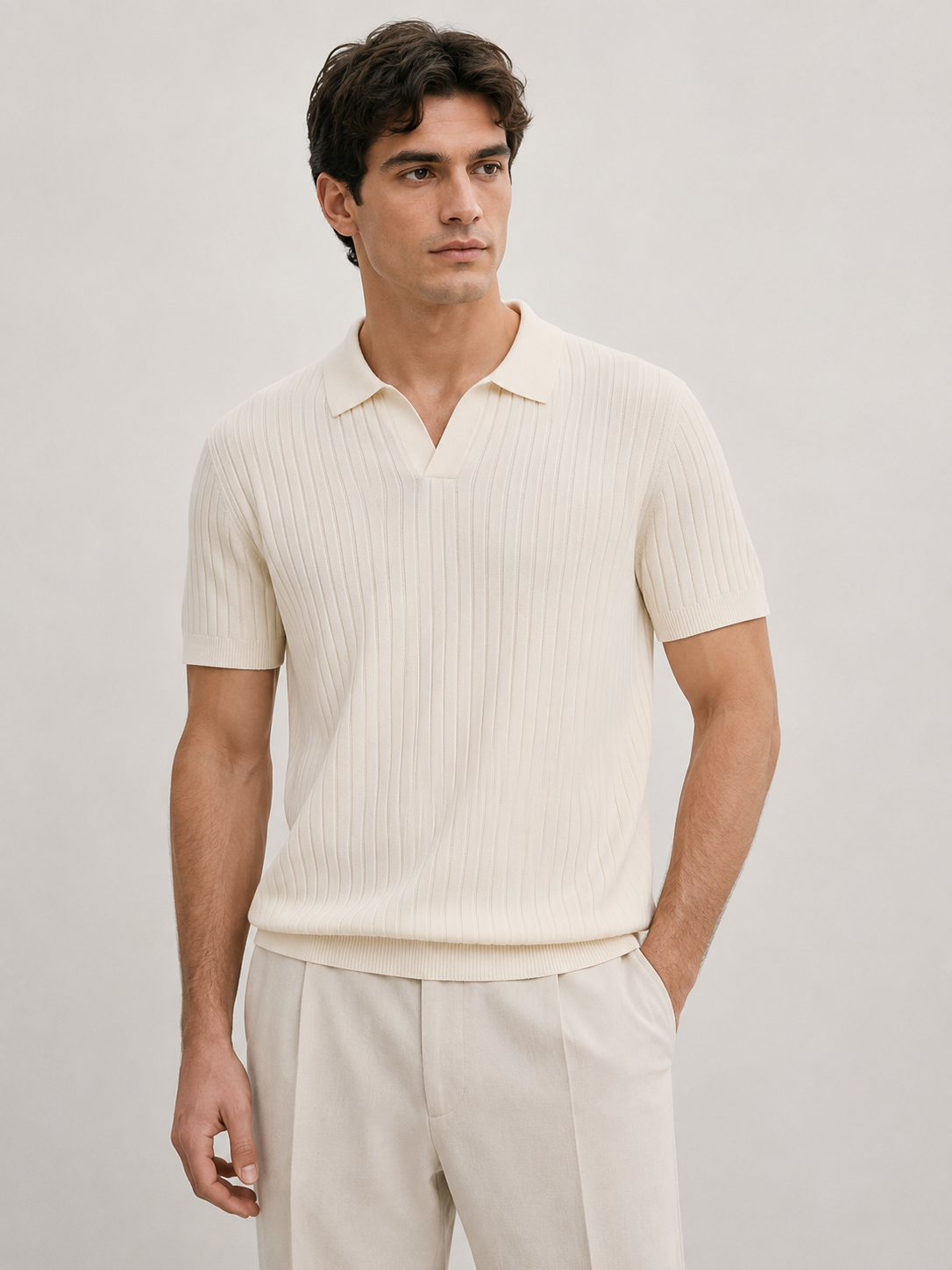 Veran – Ribbed Knit Polo Shirt