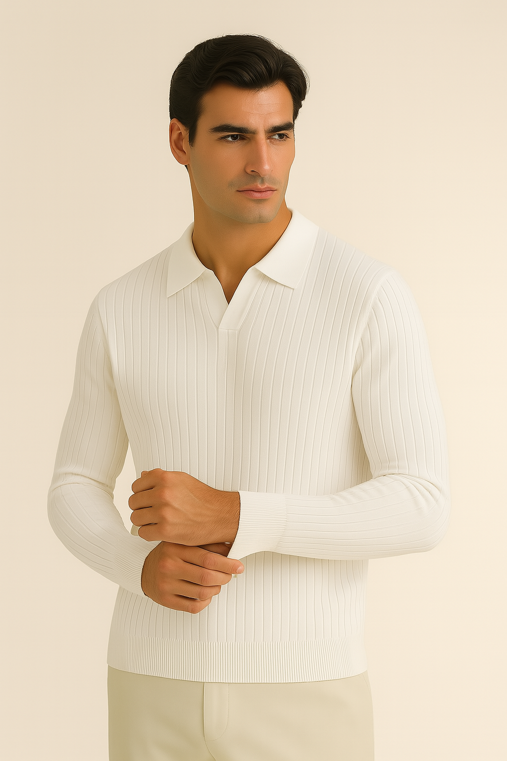 Adrien – Ribbed Knit Long Sleeve Polo