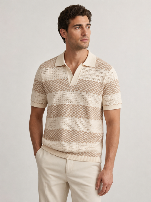 Calvo – Textured Knit Polo Shirt