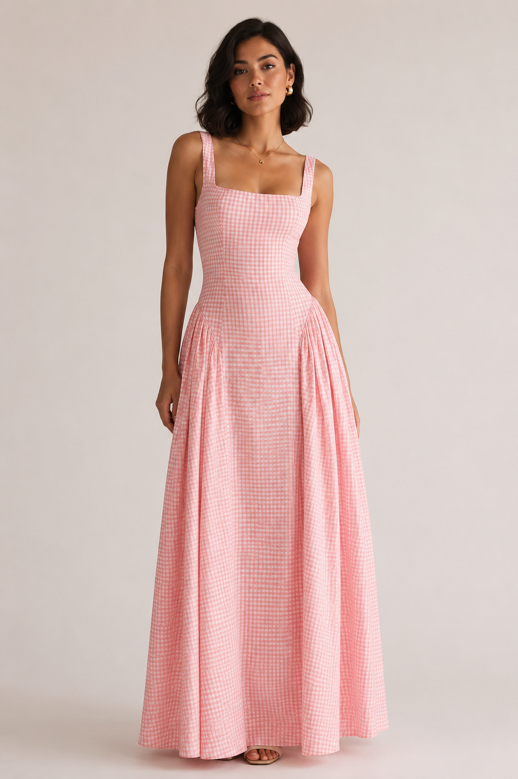 Rosalie – Pink Gingham Maxi Dress