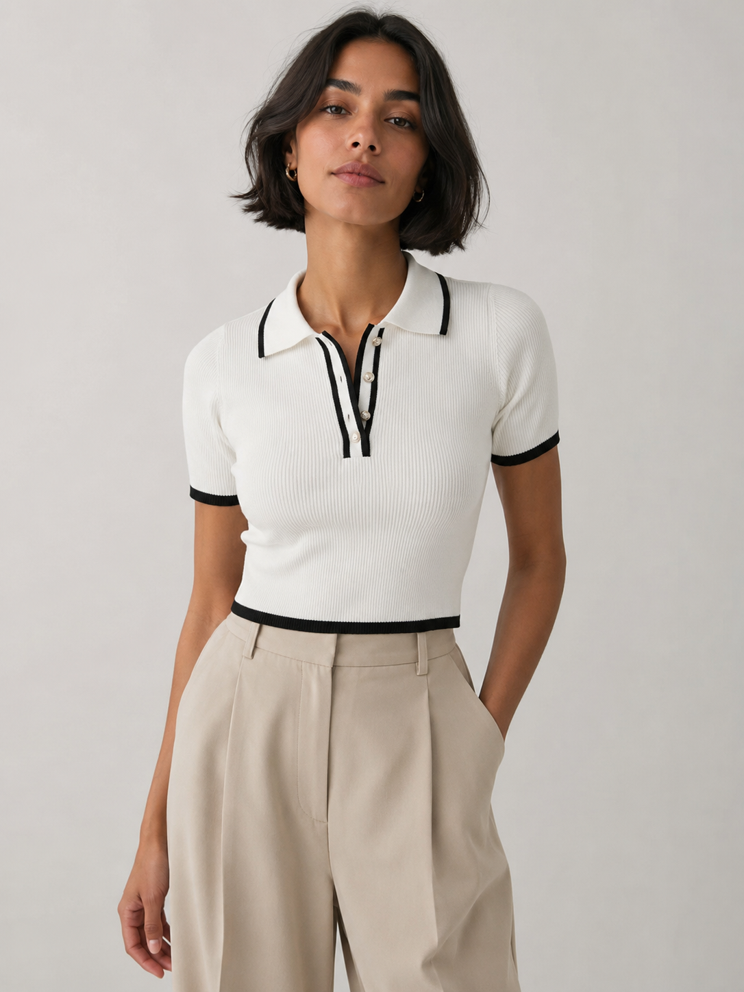 Liora - Contrast Knit Polo Top