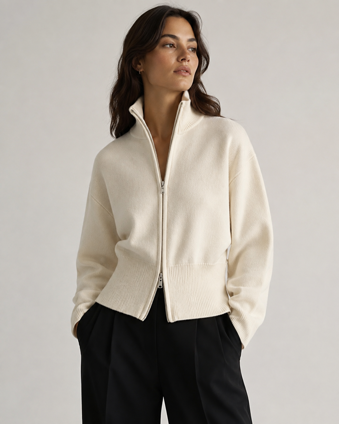 Nila – Structured Zip Knit Cardigan
