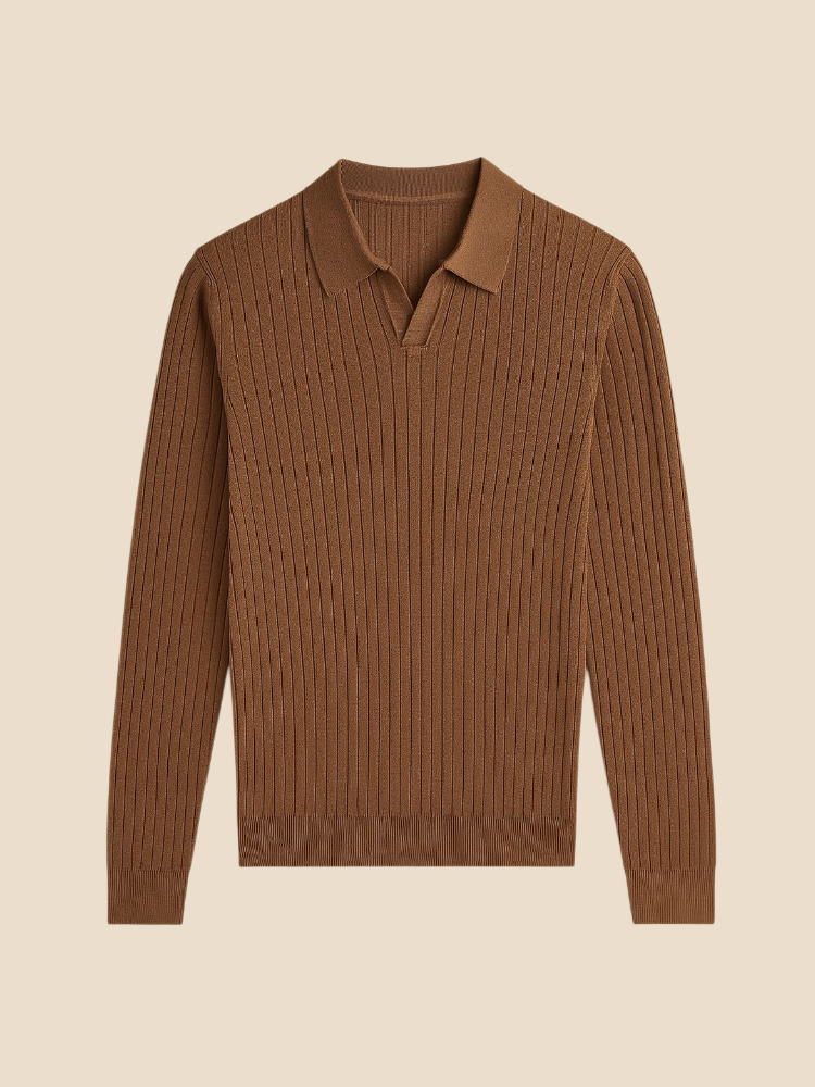 Adrien – Ribbed Knit Long Sleeve Polo