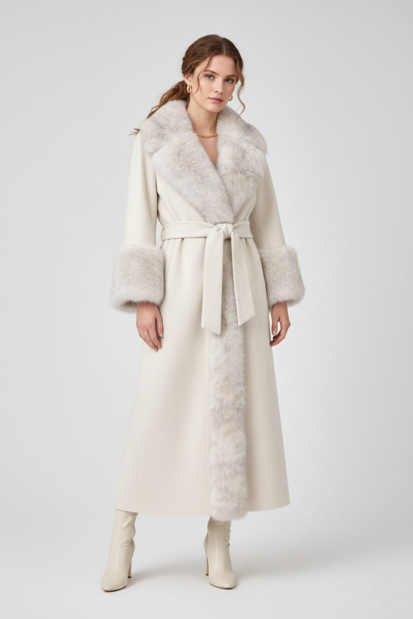 Aurelia – Faux Fur Trim Long Coat