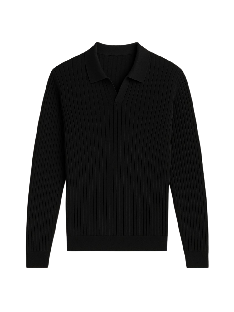 Adrien – Ribbed Knit Long Sleeve Polo