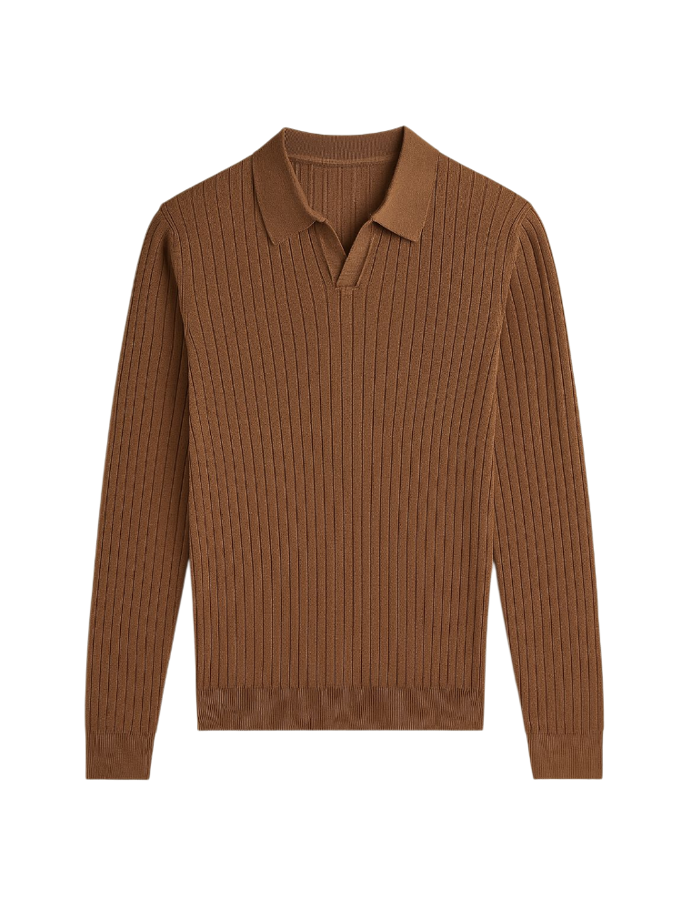 Adrien – Ribbed Knit Long Sleeve Polo