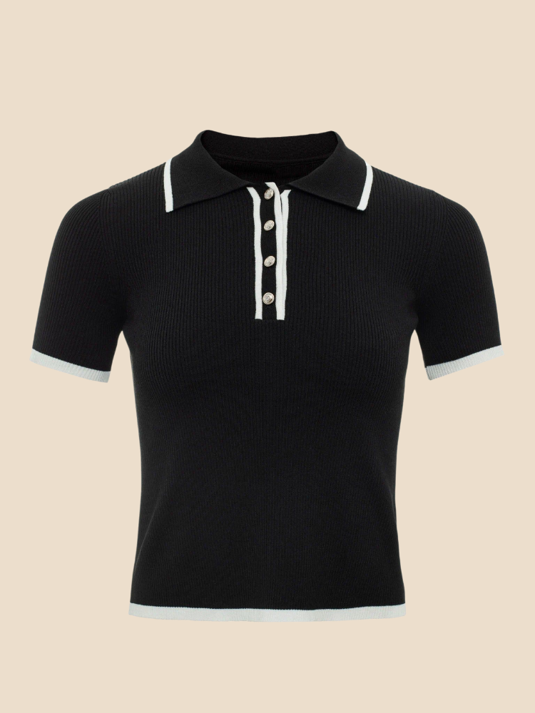 Liora - Contrast Knit Polo Top