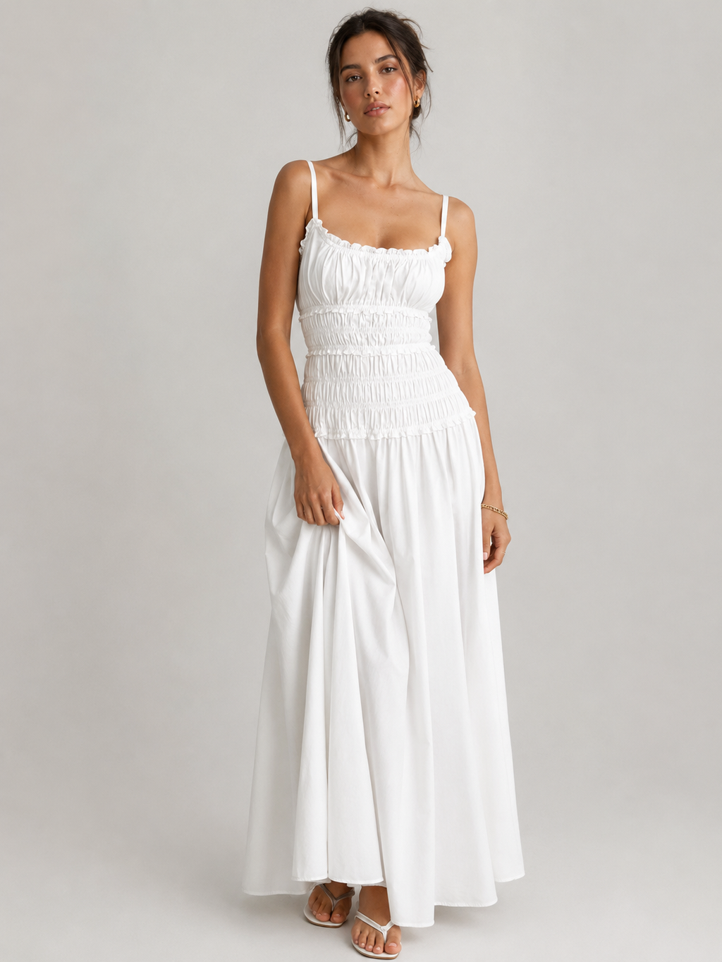 Calma – Ruched Cotton Maxi Dress