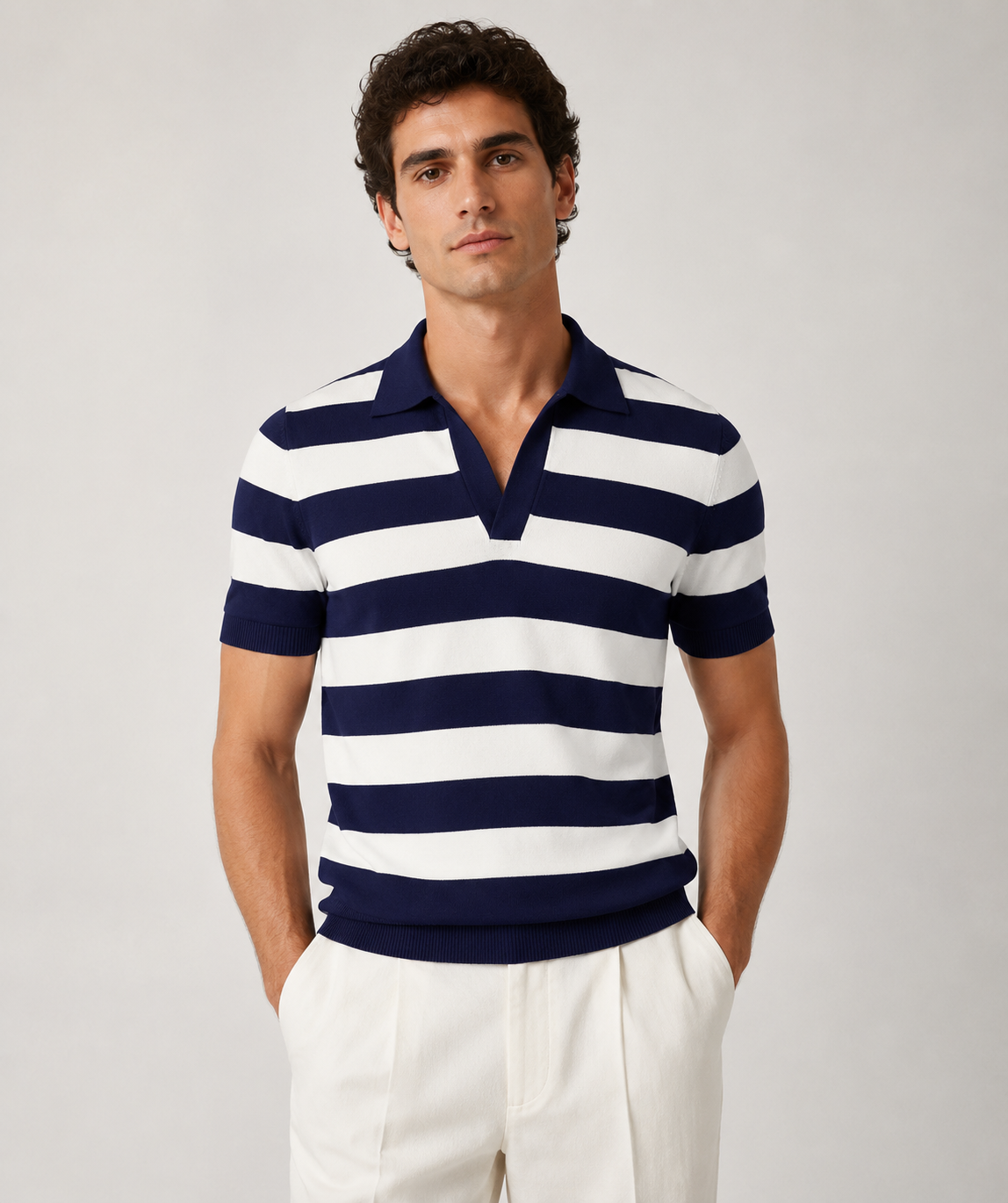 Vento – Striped Knit Polo Shirt