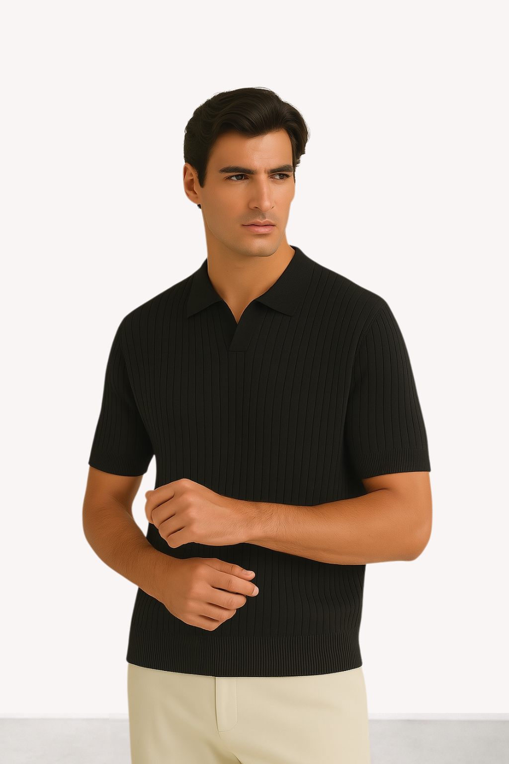 Veran – Ribbed Knit Polo Shirt