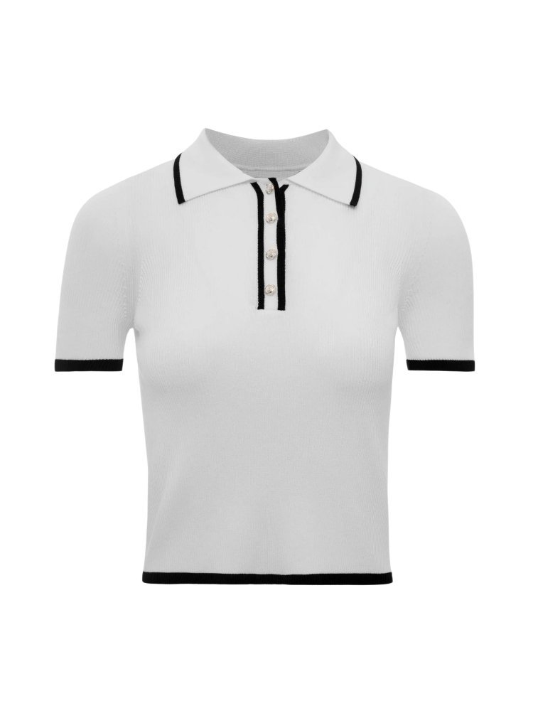 Liora - Contrast Knit Polo Top