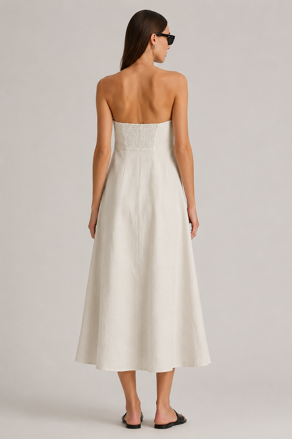 Elodie – Strapless Linen Midi Dress