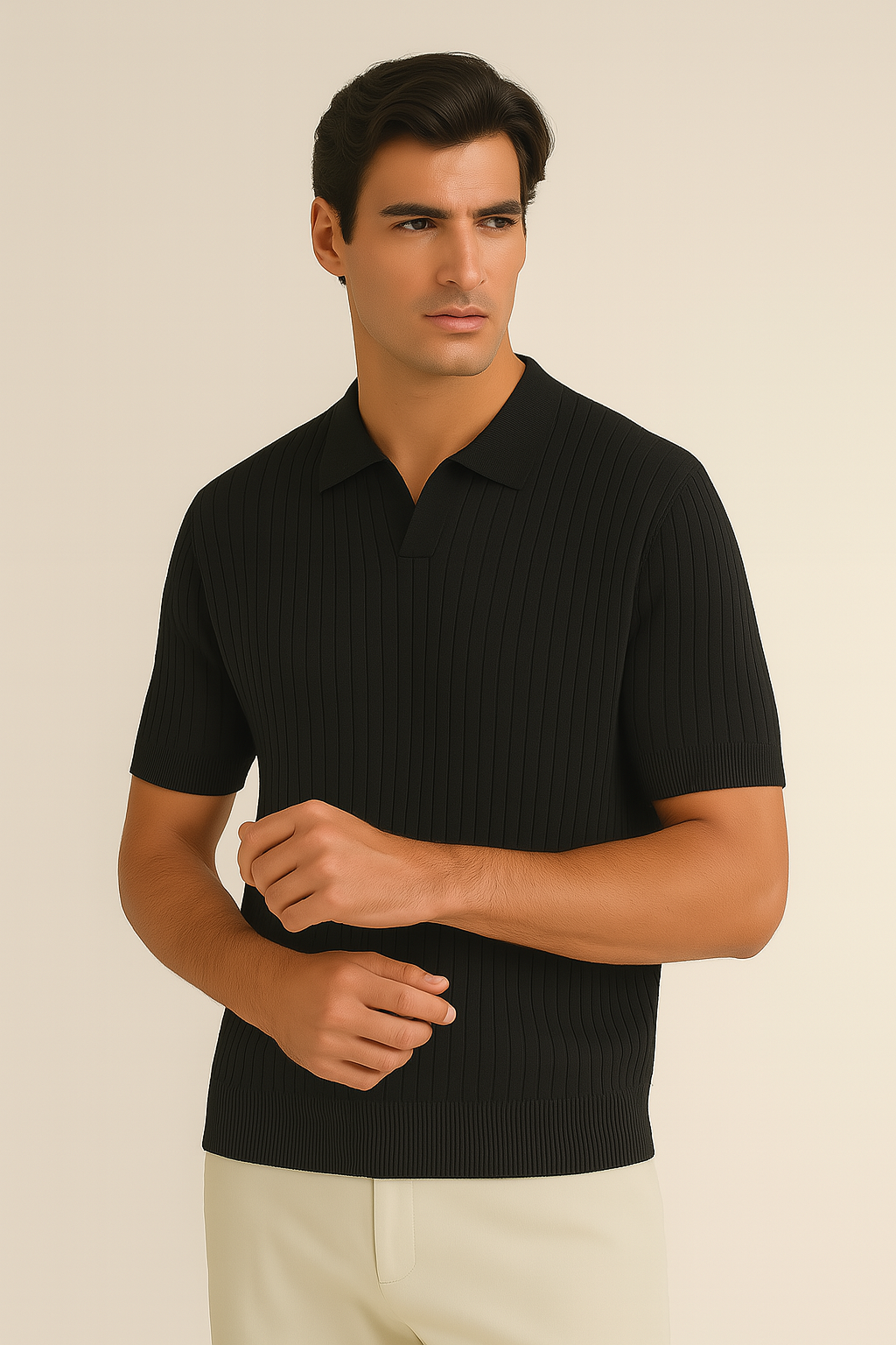 Veran – Ribbed Knit Polo Shirt